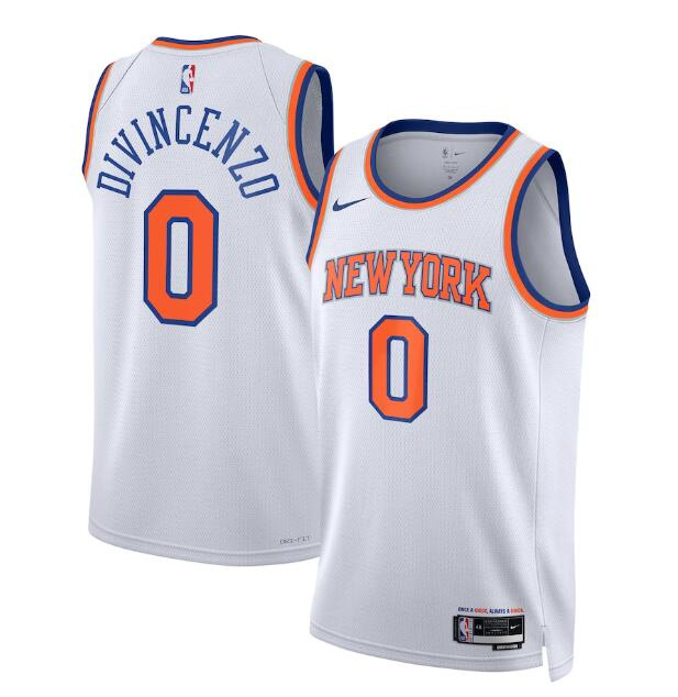 Men's New Yok Knicks #0 Donte DiVincenzo White Association Edition Swingman Stitched Basketball Jersey Men's New Yok Knicks #0 Donte DiVincenzo White Association Edition Swingman Stitched Basketball Jersey